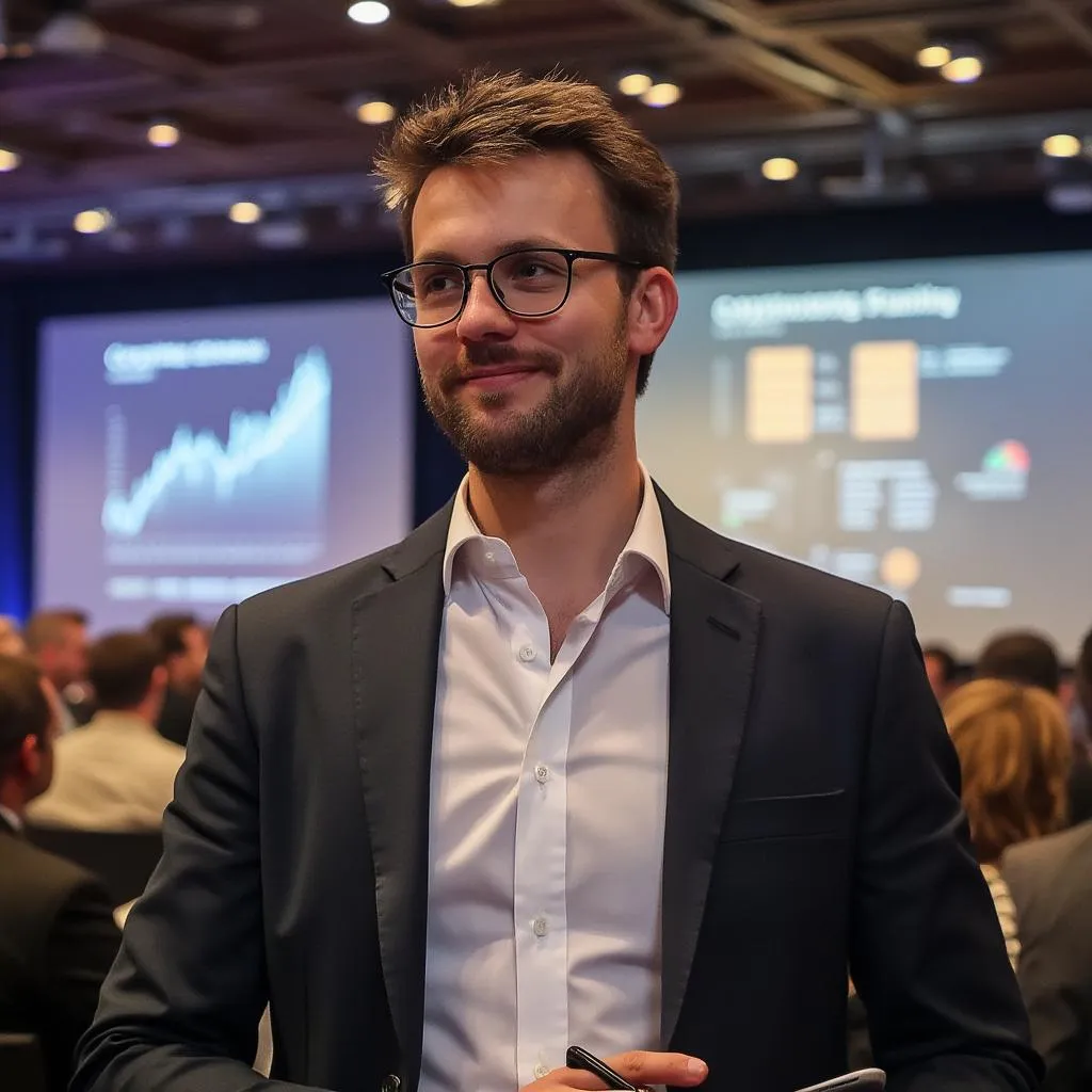 Expert présentant lors d'une conférence crypto à Paris